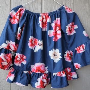 Floral Off The Shoulder Top Blue